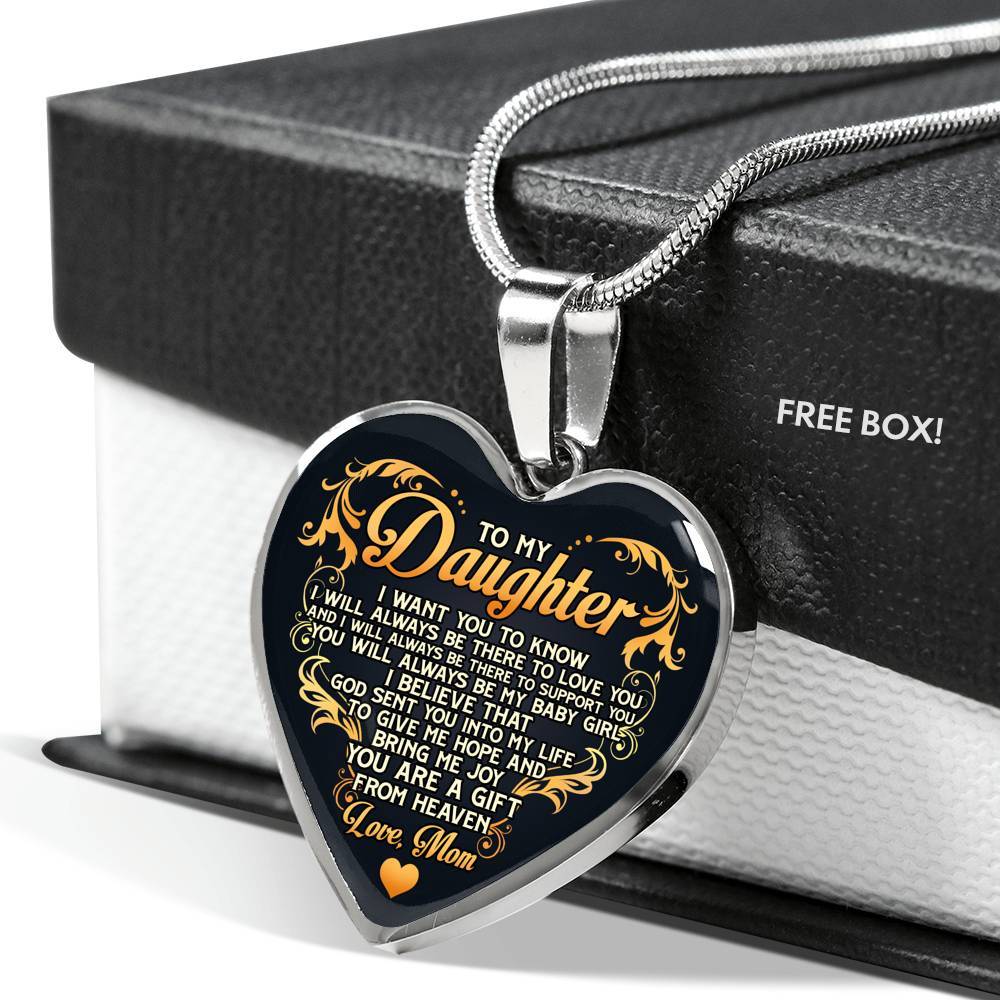 From Mom To My Daughter I Believe That God Sent You Into My Life Black Heart Pendant Necklace - Heart Luxury Necklace (Silver)