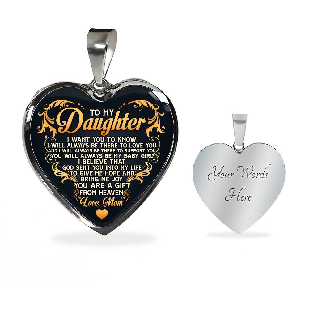 From Mom To My Daughter I Believe That God Sent You Into My Life Black Heart Pendant Necklace - Heart Luxury Necklace (Silver)