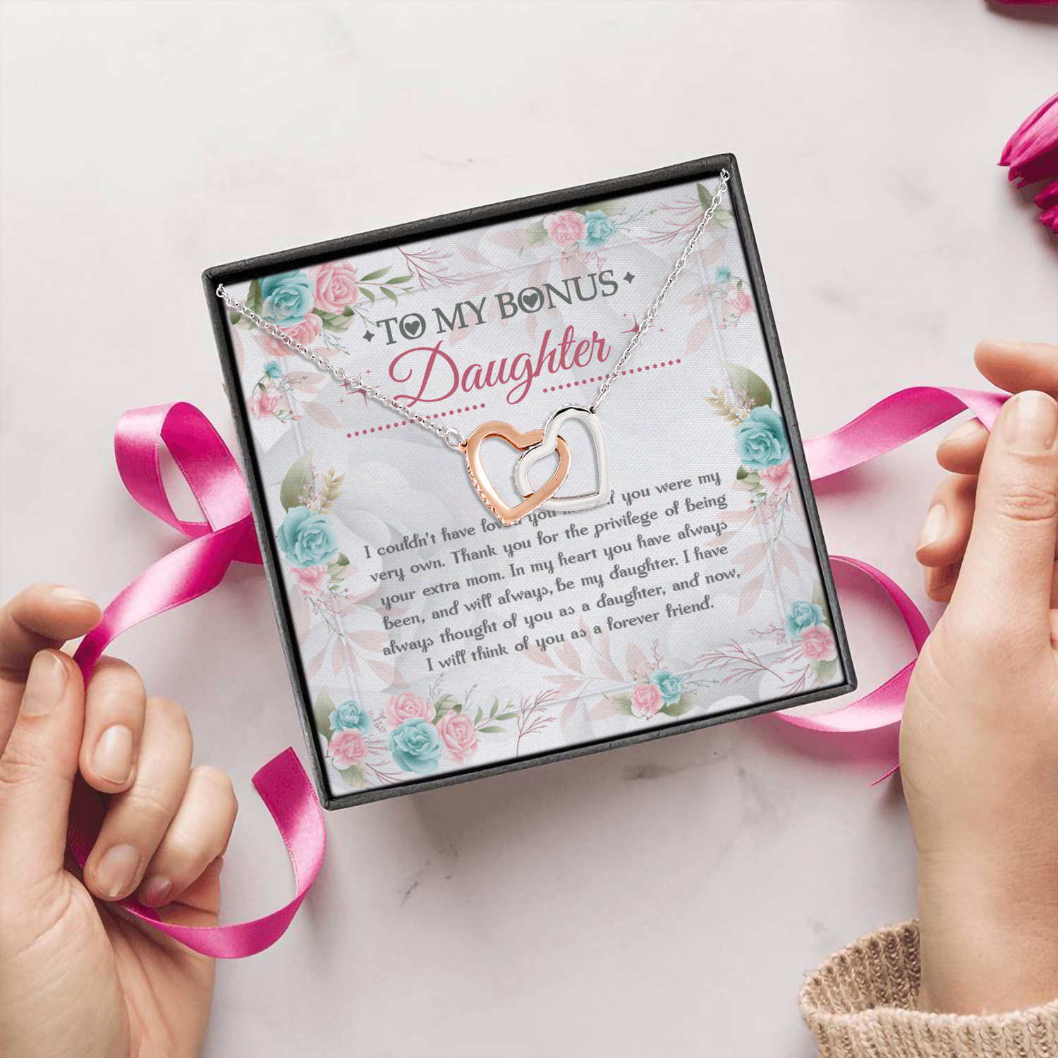 9Th ưu tiên. Bonus Daughter Forever Friend (3) Interlocking Hearts Necklace 5