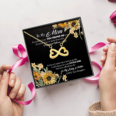 Sunflower To My Mom Everything I Am You Helped Me To Be Infinity Heart Pendant Necklace