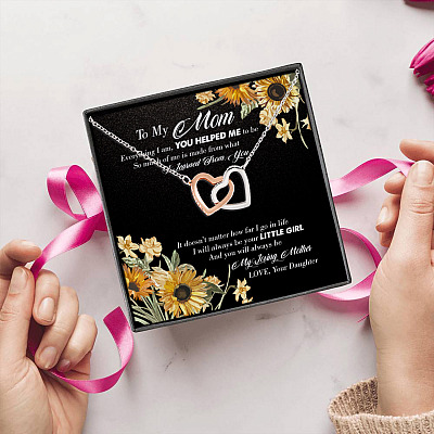 Sunflower To My Mom Everything I Am You Helped Me To Be Interlocking Hearts Pendant Necklace