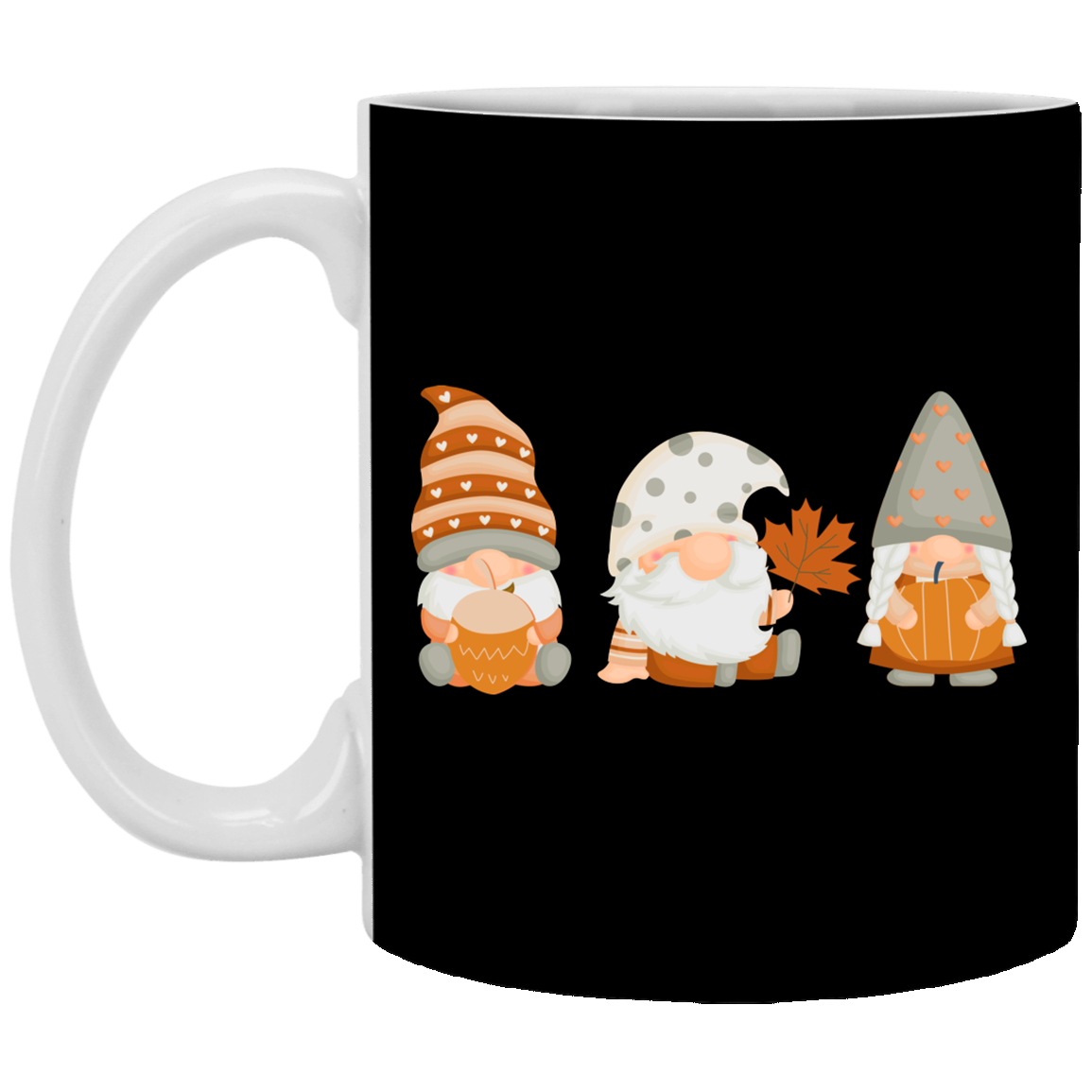 Fall Gnomes Cute Funny Fall Pumpkin Ceramic Coffee Mug - Water Bottle, Black, 11 oz. White Mug