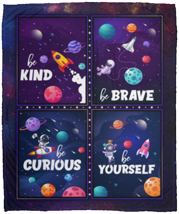 Be Kind Be Brave Be Curious Be Yourself Fleece Blanket - Mink Sherpa Blanket - Woven Blanket, White, Cozy Plush Fleece Blanket - 50x60