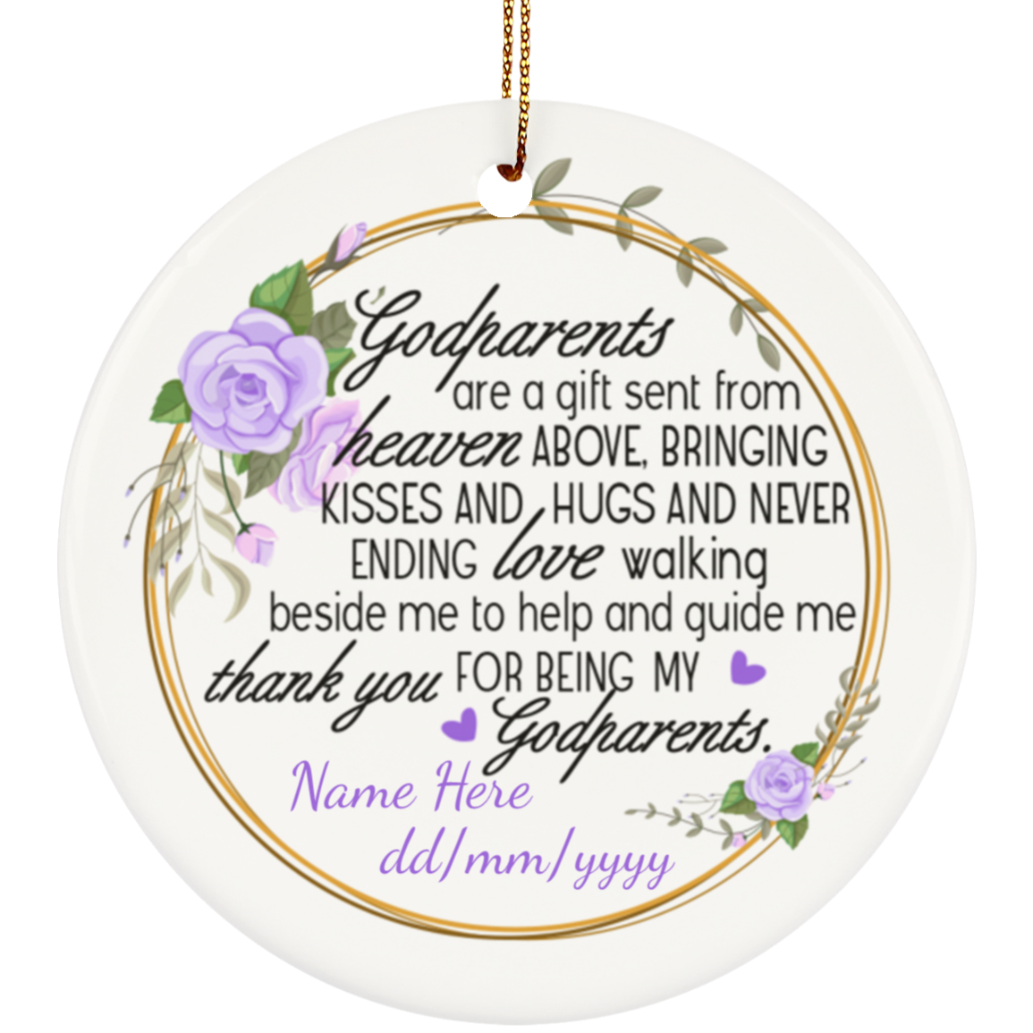 Personalized Godparents Christmas Ornament Keepsake - Gift For Godparents Flat Circle Ornament, White, Circle Ornament