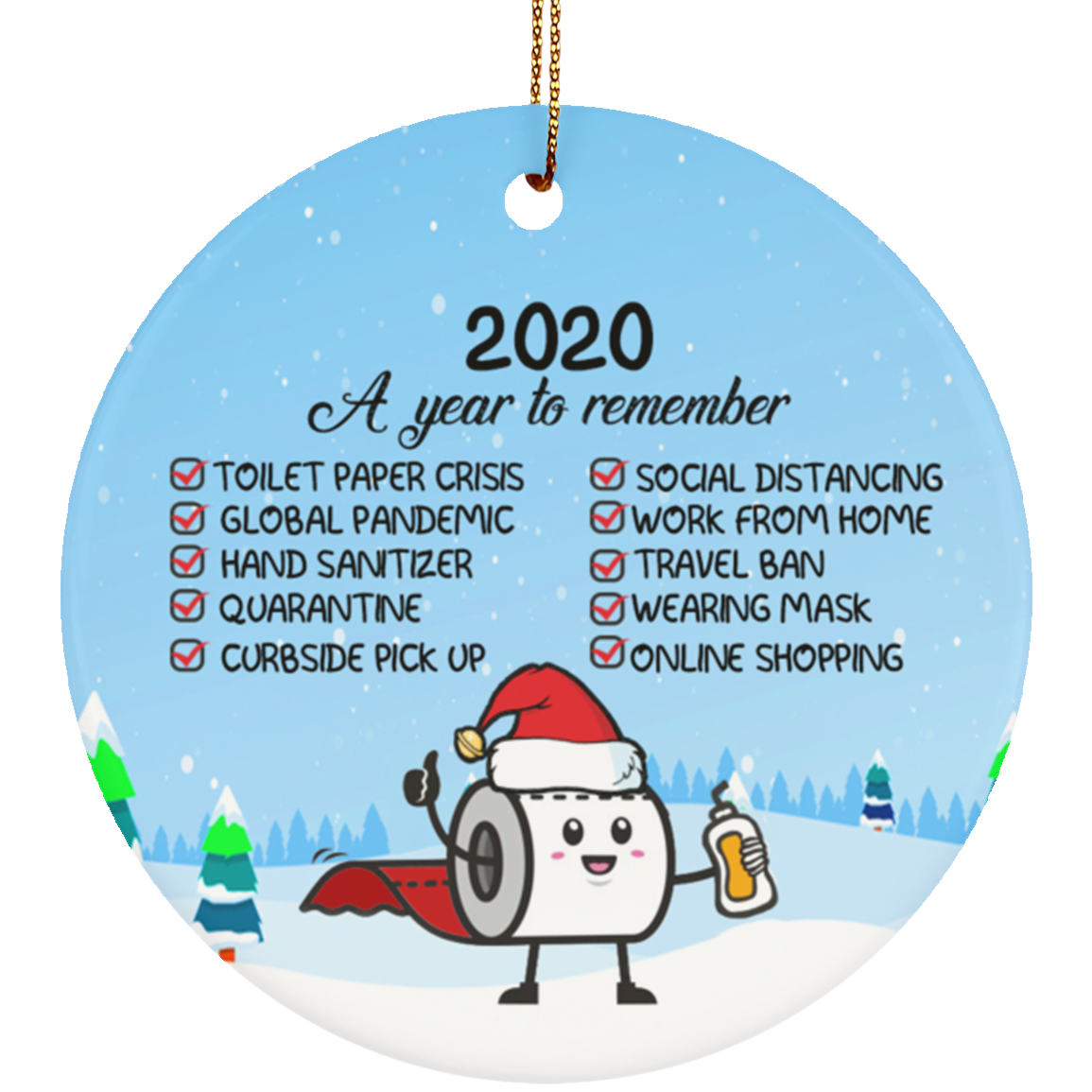 2020 A Year To Remember Decorative Christmas Holiday Flat Circle Ornament Keepsake - Funny 2020 Christmas Ornament, White, Circle Ornament
