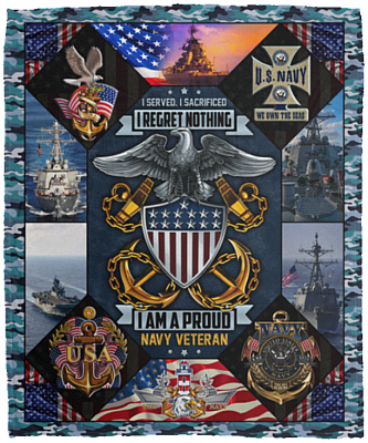 I Served I Sacrificed I Regret Noting I Am A Proud Navy Veteran Fleece - Premium Mink Sherpa - Woven Blanket, White, Cozy Plush Fleece Blanket - 50x60