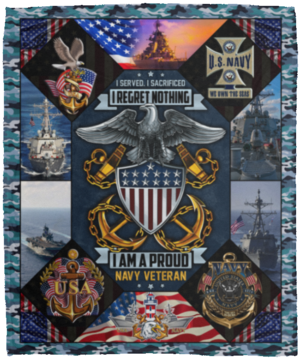 I Served I Sacrificed I Regret Noting I Am A Proud Navy Veteran Fleece - Premium Mink Sherpa - Woven Blanket, White, Cozy Plush Fleece Blanket - 50x60