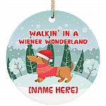 Personalized Walkin' In A Wiener Wonderland Dachshund Winter Wiener Dog Christmas Circle Ornament Keepsake, White, Circle Ornament Personalized Walkin' In A Wiener Wonderland Dachshund Winter Wiener Dog Christmas Circle Ornament Keepsake, White, Circle Ornament