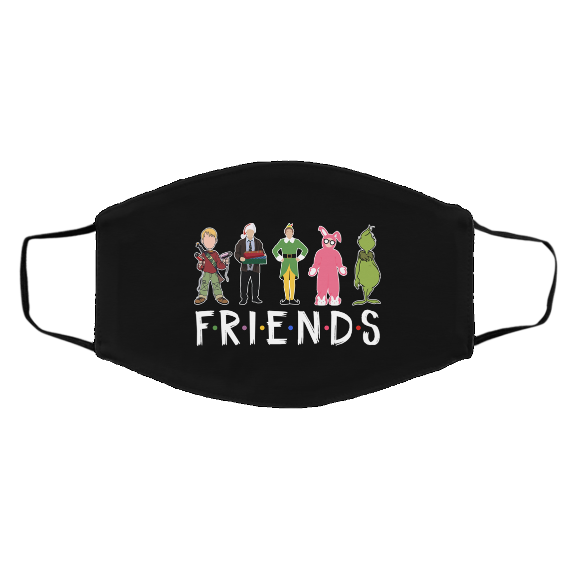 Christmas Movie Characters Friends Washable Reusable Custom Printed Cloth Face Mask Cover, Black, Cloth Face Cover – Medium/Large