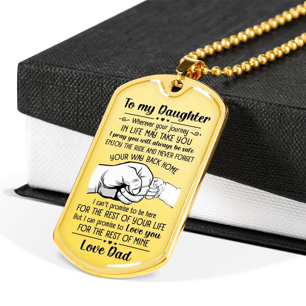 From Dad To My Daughter I Pray You Will Always Be Safe Dog Tag Pendant Necklace - Inspirational Gifts - Dog Tag (Gold Plated)