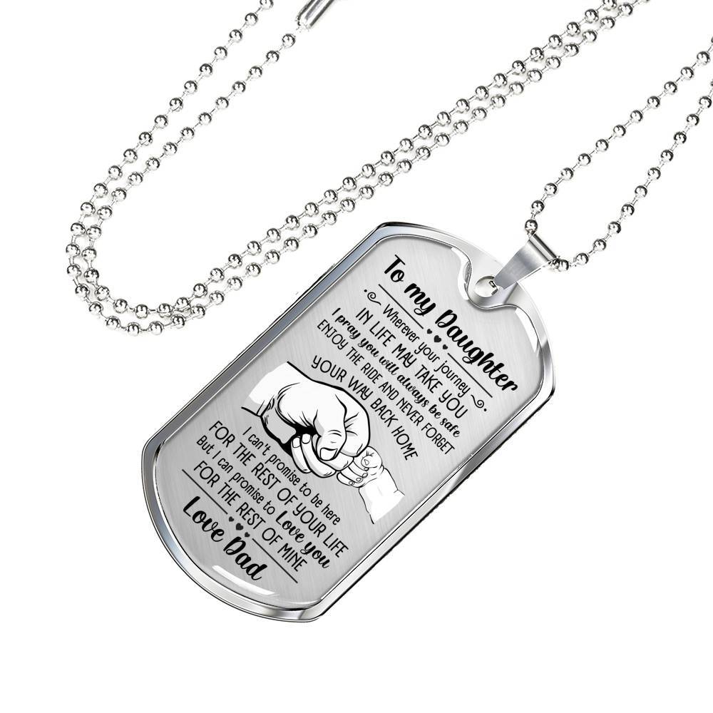 From Dad To My Daughter I Pray You Will Always Be Safe Dog Tag Pendant Necklace - Inspirational Gifts - Dog Tag (Silver)