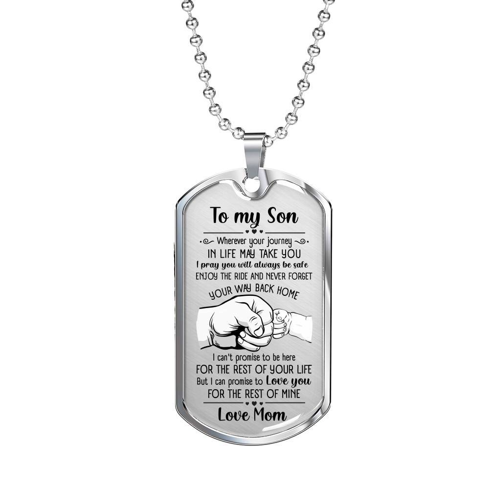 From Mom To My Son I Pray You Will Always Be Safe Dog Tag Pendant Necklace - Inspirational Gifts - Dog Tag (Silver)