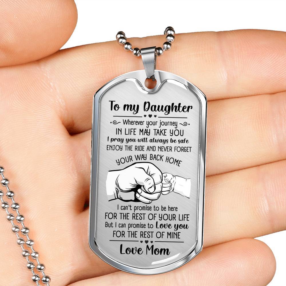 From Mom To My Daughter I Pray You Will Always Be Safe Dog Tag Pendant Necklace - Inspirational Gifts - Dog Tag (Silver)