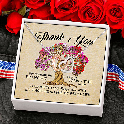 Thank You For Extending the Branches of Your Family Tree to Me Interlocking Hearts Pendant Necklace