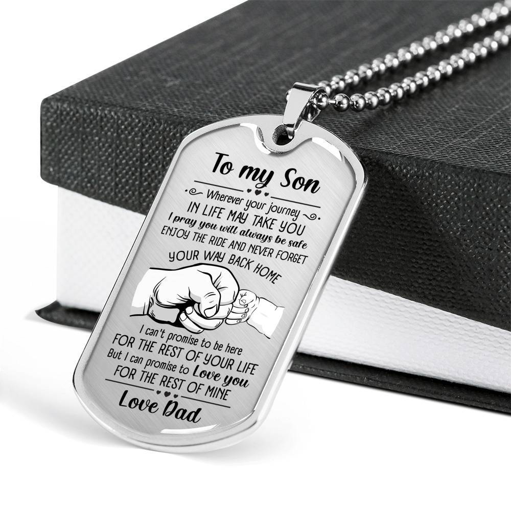 From Dad To My Son I Pray You Will Always Be Safe Dog Tag Pendant Necklace - Inspirational Gifts - Dog Tag (Silver)