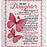 Mom To My Daughter Inside This Blanket There Is A Piece Of My Heart Butterfly Fleece Blanket - Sherpa Blanket, White, Cozy Plush Fleece Blanket - 50x60