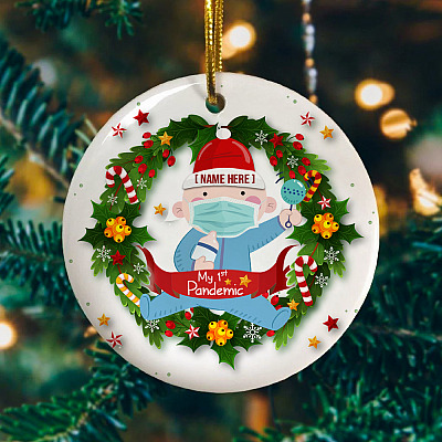 Alternative view of Personalized Baby's First Christmas Pandemic Baby's 1st Christmas Ornament - Baby Holiday Circle Ornament