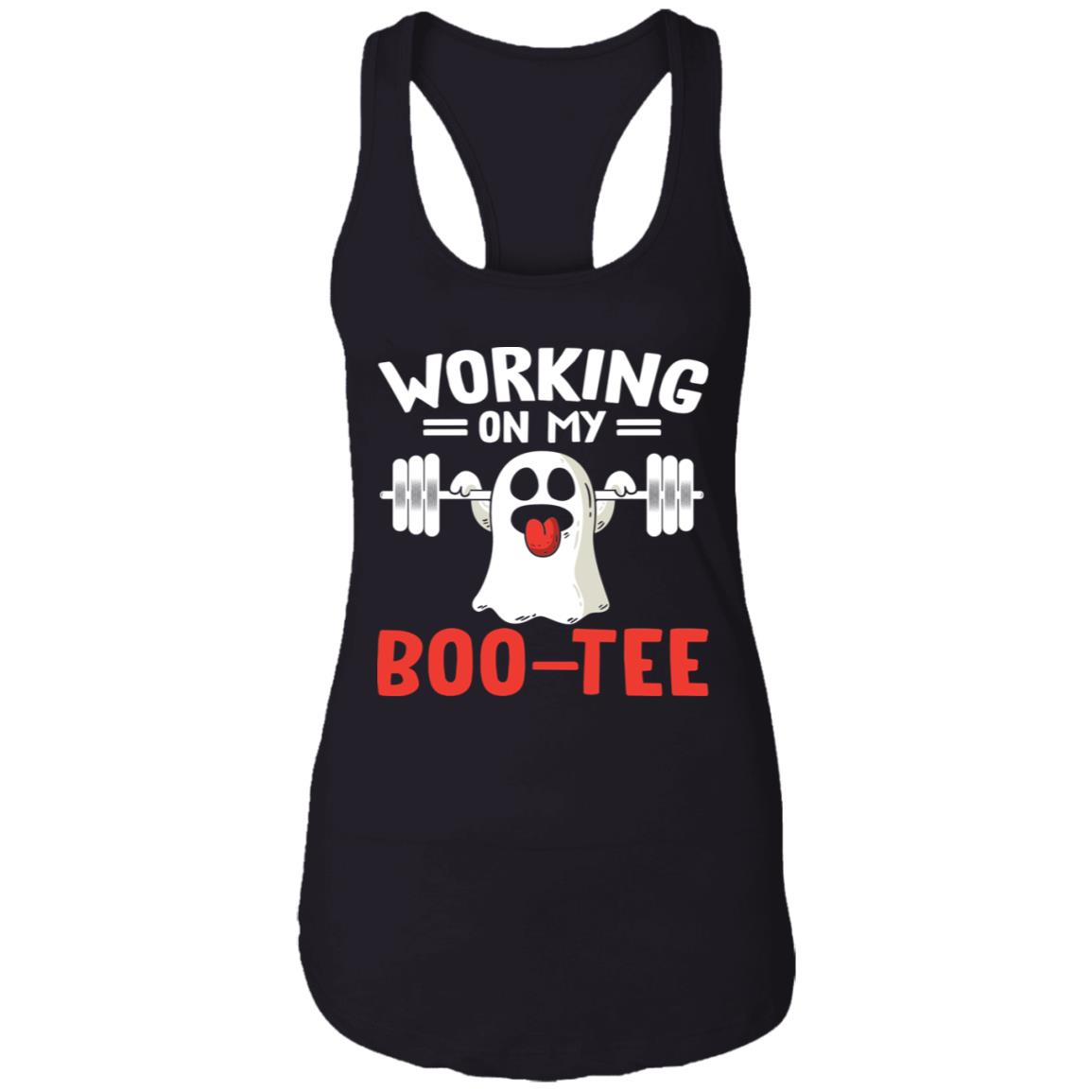 Halloween Working On My Boo-Tee Cotton Tank Top Tee - Ladies Racerback Tank, Black, Ladies Racerback Tank