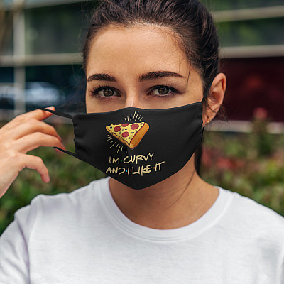 Alternative view of I'm Curvy And I Like It Funny Pizza Washable Reusable Custom Printed Cloth Face Mask Cover