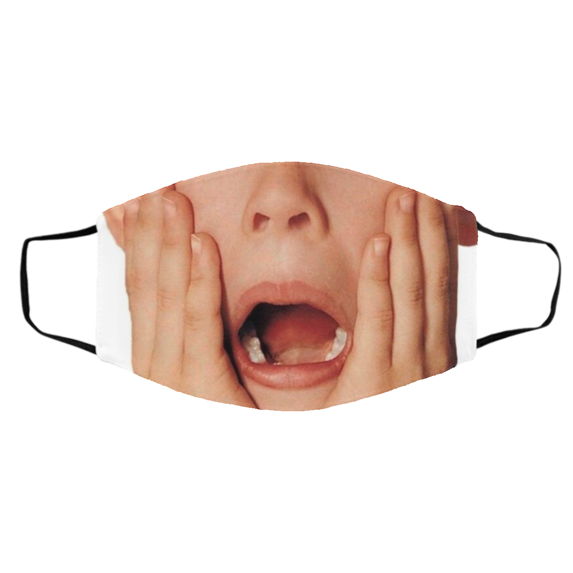 Funny Kevin McCallister Shocked Home Alone Washable Reusable Custom Printed Cloth Face Mask Cover, White, Cloth Face Cover – Medium/Large