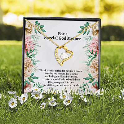 For a Special Godmother Thank You for Caring for Me Like a Parent Keeping My Secrets Like a Sister Forever Love Pendant Necklace