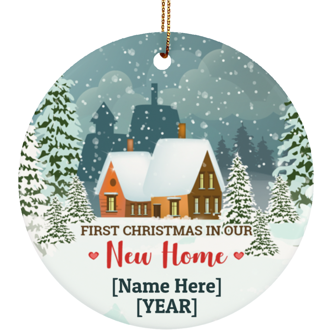 Personalized First Christmas In Our New Home New Couple Married Mr & Ms Holiday Decoration Circle Ornament, White, subornc-circle-ornament