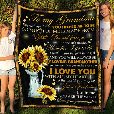 Alternative view of Sunflower To My Grandma Everything I Am I Love You With All My Heart Fleece Blanket - Premium Sherpa Blanket