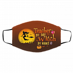 Teacher By Day Witch By Night Halloween Washable Reusable Custom - Printed Cloth Face Mask Cover, White, Cloth Face Cover – Medium/Large