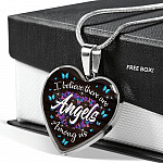 Butterfly I Believe There Are Angel Among Us Heart Pendant Necklace - Memorial Gifts For Loss Of Loved One - Heart Luxury Necklace (Silver)