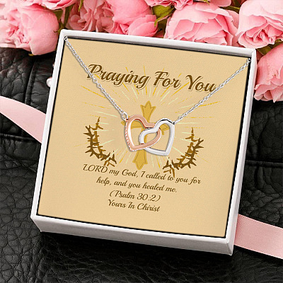Alternative view of Lord My God I Called To You For Help Interlocking Hearts Pendant Necklace - Necklace for Christian Women