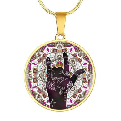 I Love You Sign Language Pendant Circle Necklace - Circle Luxury Necklace (Gold Plated)