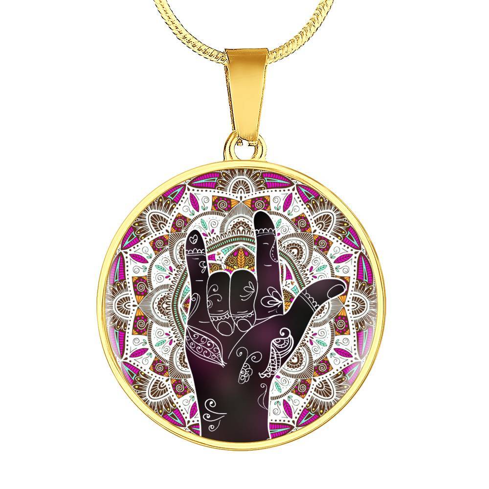 I Love You Sign Language Pendant Circle Necklace - Circle Luxury Necklace (Gold Plated)
