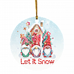 Let It Snow Cute Gnome Christmas Circle Ornament Keepsake, White, Circle Ornament