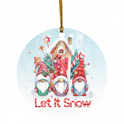 Let It Snow Cute Gnome Christmas Circle Ornament Keepsake, White, Circle Ornament