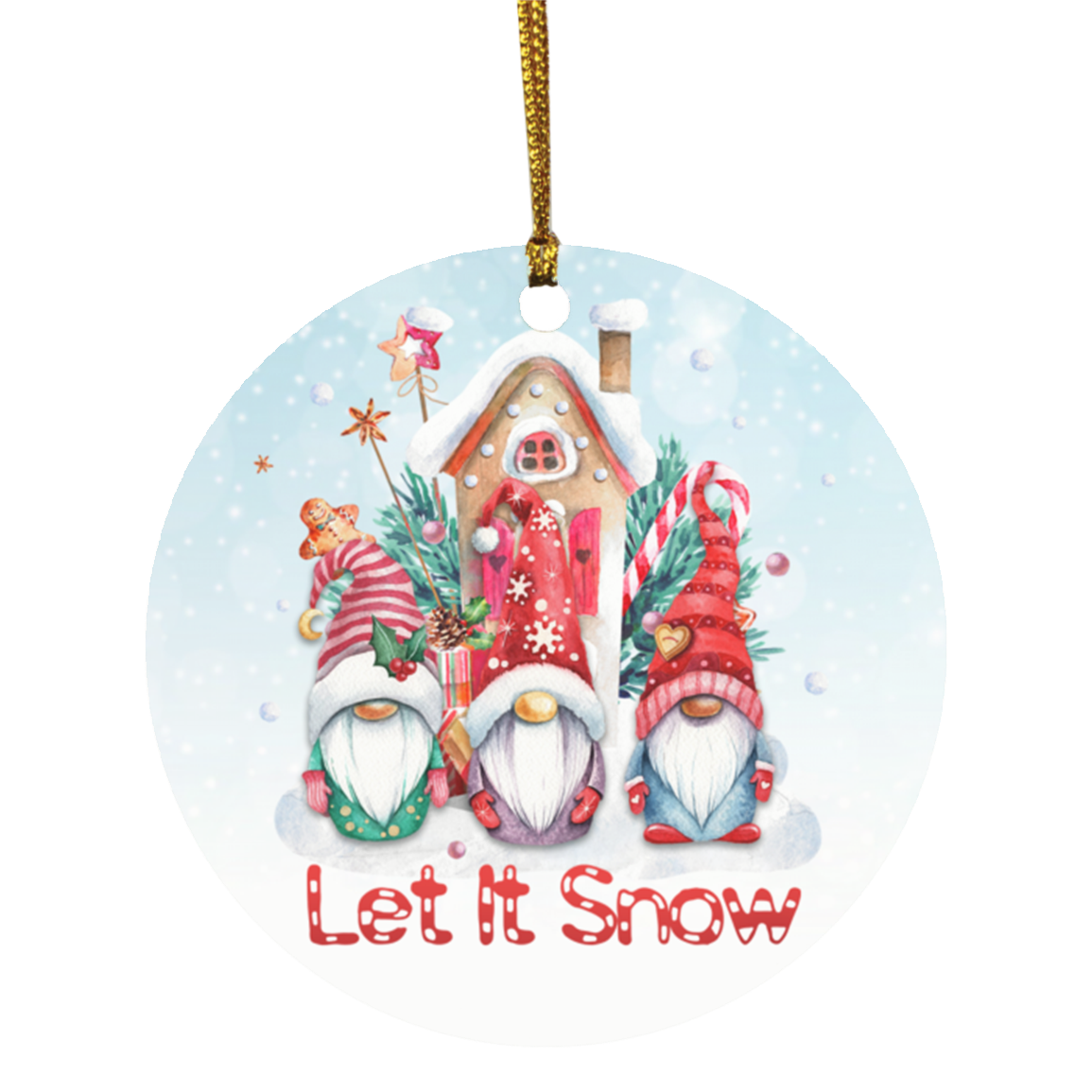 Let It Snow Cute Gnome Christmas Circle Ornament Keepsake, White, Circle Ornament