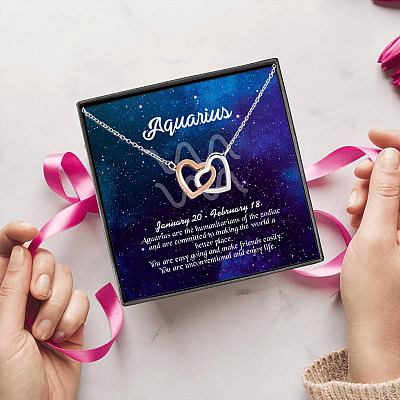 Aquarius Sign Constellation Horoscope Zodiac Birthday Astrology Joined Interlocking Hearts Pendant Necklace