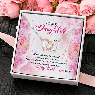 Mom To My Daughter Always Believe In Yourself As Much I Believe In You Interlocking Hearts Pendant Necklace