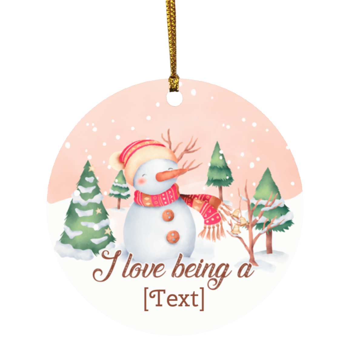 Personalized I Love Being Grandma Nana Auntie Holiday Christmas Circle Ornament - Cute Snowman Keepsake, White, Circle Ornament