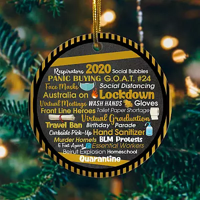 Alternative view of Engraved 2020 Events Quarantine Pandemic Christmas Flat Holiday Circle Ornament