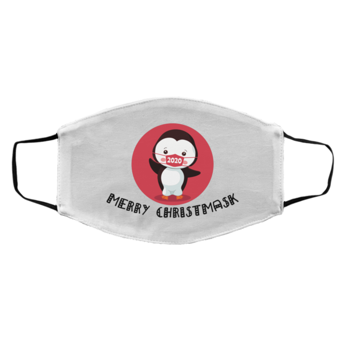 Merry Christmask Washable Reusable Custom – Funny Penguin Printed Cloth Face Mask Cover, White, Cloth Face Cover – Medium/Large
