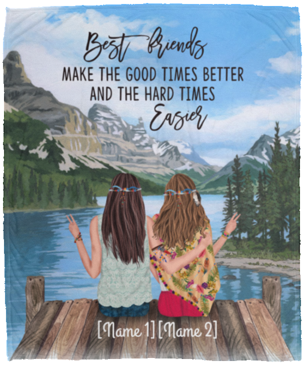 Personalized Best Friends Make The Good Times Better And The Hard Times Easier Fleece Blanket - Woven Blanket, White, Cozy Plush Fleece Blanket - 50x60