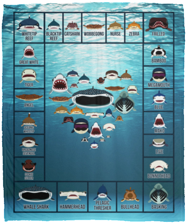 Love Sharks - Sharks Dictionary Collection Week Fleece Blanket - Premium Sherpa Blanket, White, Cozy Plush Fleece Blanket - 50x60