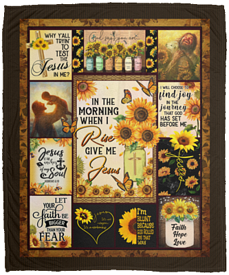 In The Morning When I Rise Give Me Jesus Fleece Blanket - Sherpa Blanket - Jesus Sunflower Blanket, White, Cozy Plush Fleece Blanket - 50x60