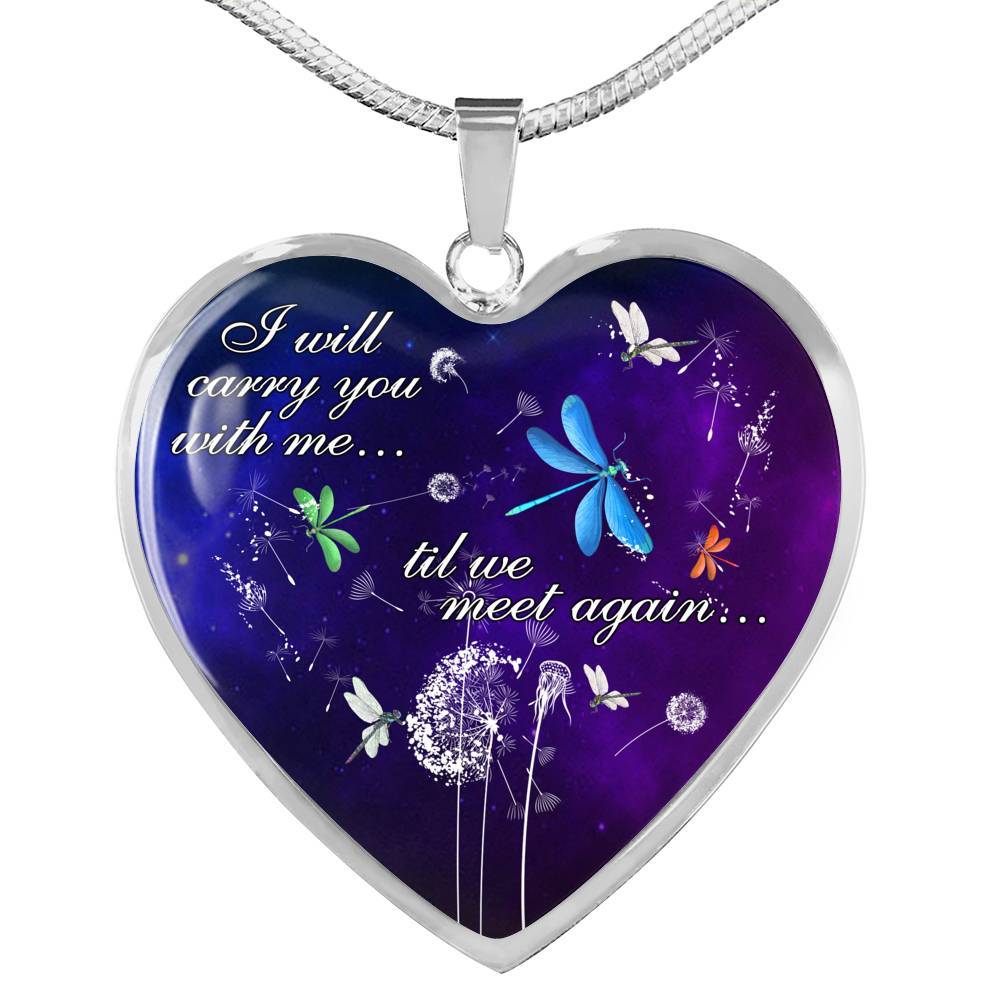 I Will Carry You With Me Til Meet Again Cardinals Heart Pendant Necklace - Red Cardinals Dandelion Necklace - Heart Luxury Necklace (Silver)