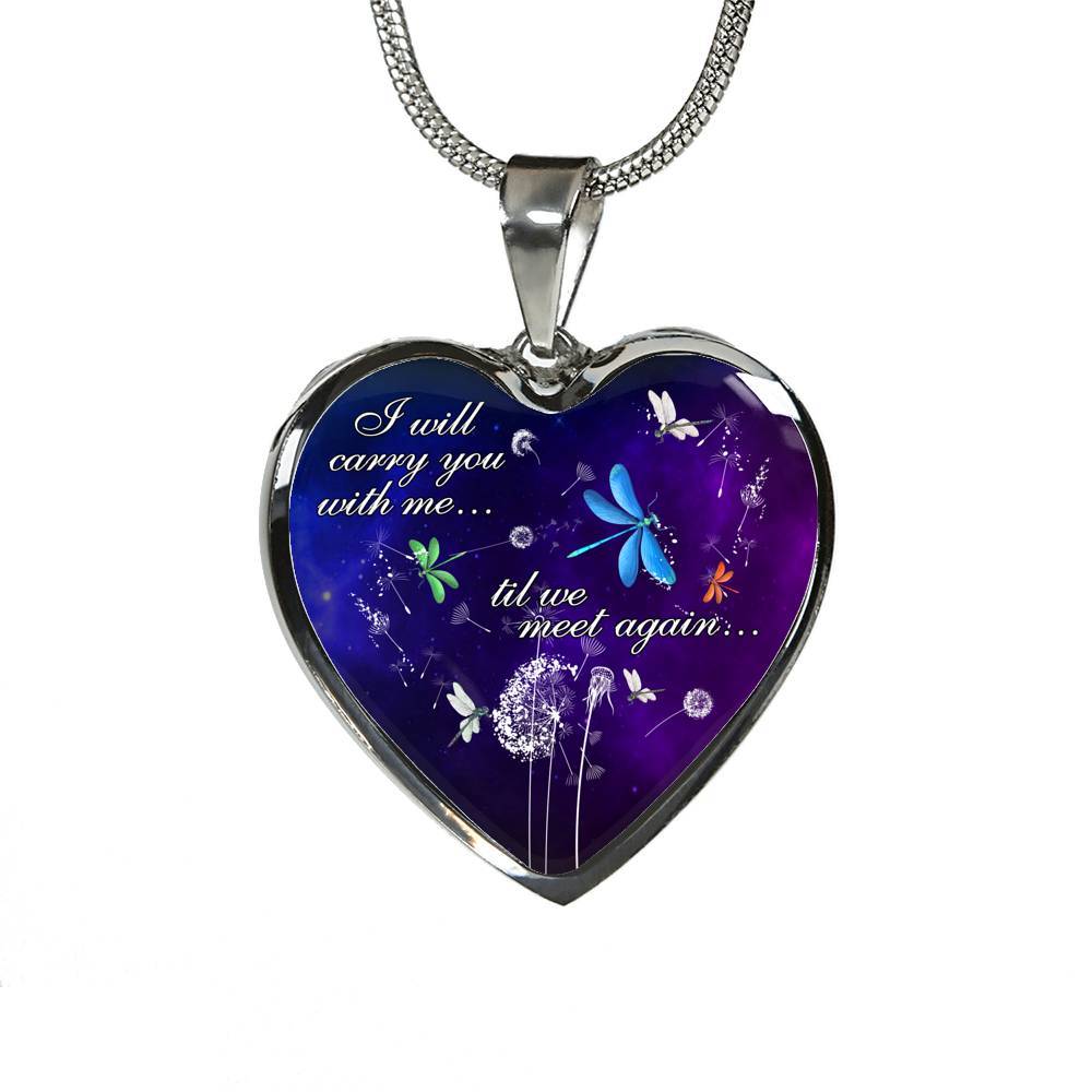 I Will Carry You With Me Til Meet Again Cardinals Heart Pendant Necklace - Red Cardinals Dandelion Necklace - Heart Luxury Necklace (Silver)