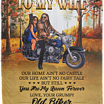 From Old Biker To My Wife Our Home Ain't No Castle Fleece Blanket - Premium Sherpa Blanket - Woven Blanket, White, Cozy Plush Fleece Blanket - 50x60