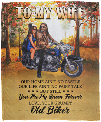 From Old Biker To My Wife Our Home Ain't No Castle Fleece Blanket - Premium Sherpa Blanket - Woven Blanket, White, Cozy Plush Fleece Blanket - 50x60