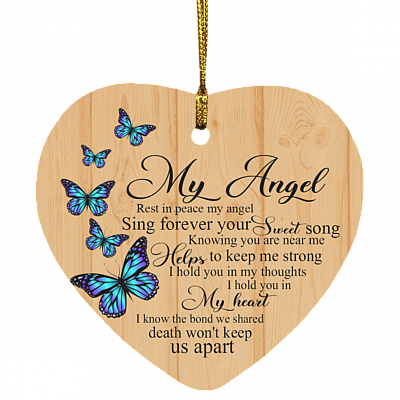 Butterfly Rest In Peace My Angel Sing Forever Your Sweet Song Memorial Remembrance Gift Heart Ornament, White, Heart Ornament