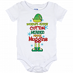 ELF World's Cutest Cotton Headed Ninny Muggins Holiday Baby Onesie - Funny Christmas ELF Baby Infant Bodysuit, White, Baby Onesie - 12 Month