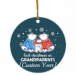 Personalized First Christmas As Grandparents Polar Bear Decorative Christmas Ornament - Holiday Flat Circle Ornament, White, Circle Ornament